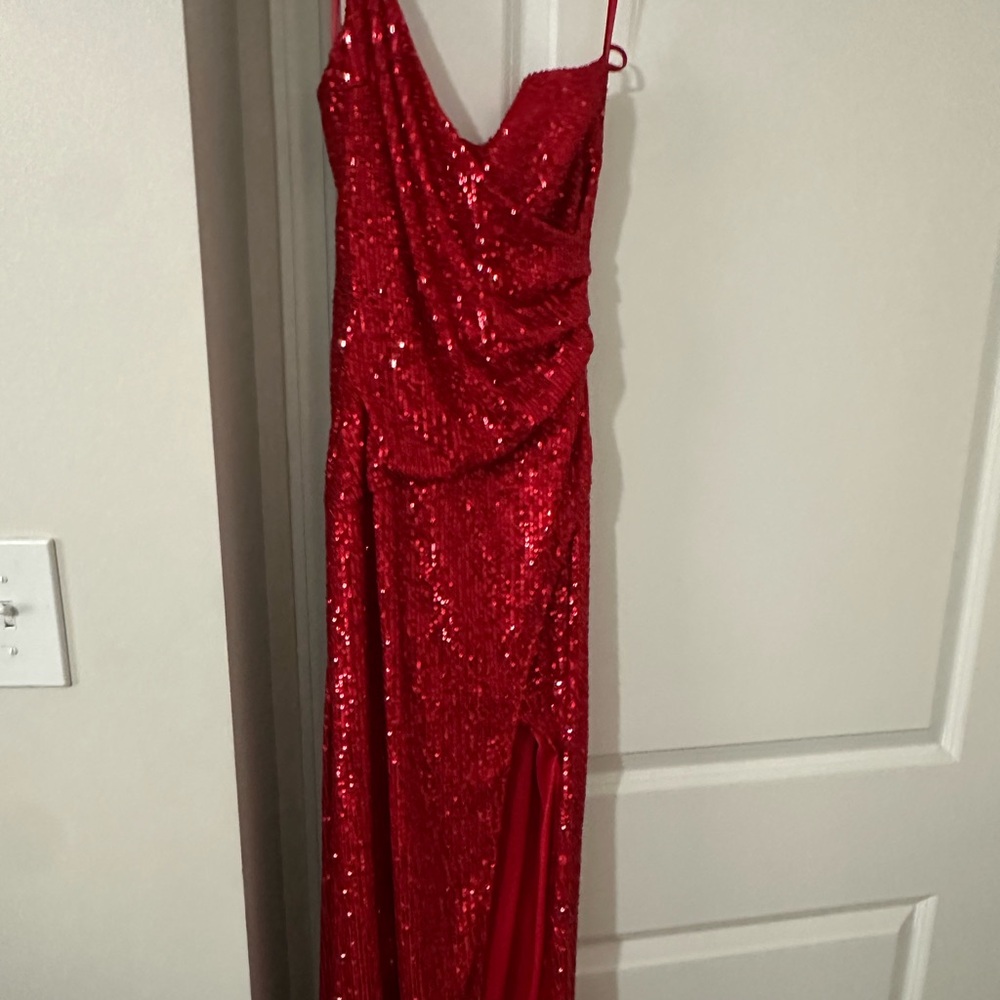 Ambrielle Red Sequin Prom Dress
